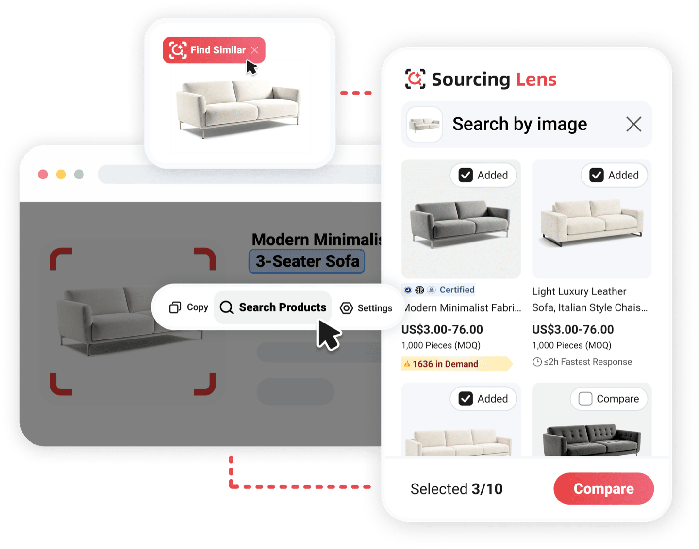 Source Lens search and supplier comparison workflow